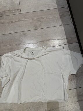 Free People Cream Cropped Crew Tee